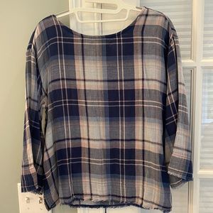 Tribal Jeans Pink and Blue Plaid Blouse.